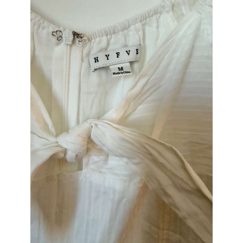 Hyfve White Puff Sleeve Cotton Tie-Front Romper Size M - Picture 2 of 6